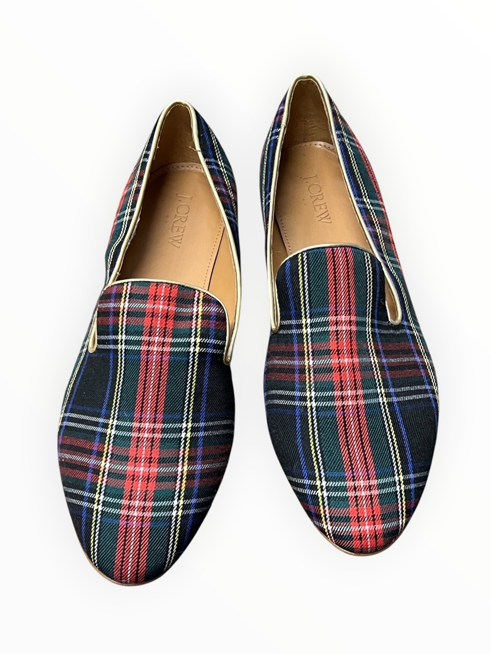 J. Crew Plaid Smoking Loafers in Red, Navy & Green size 10